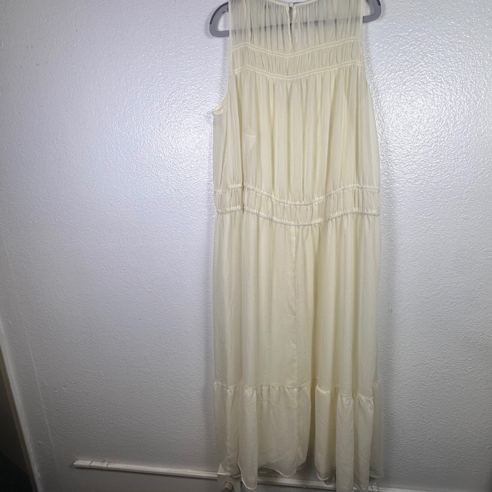 A New Day Cream Smocked Sleeveless Maxi Dress Tiered Chiffon Recycled Poly L NWT - Picture 3 of 6